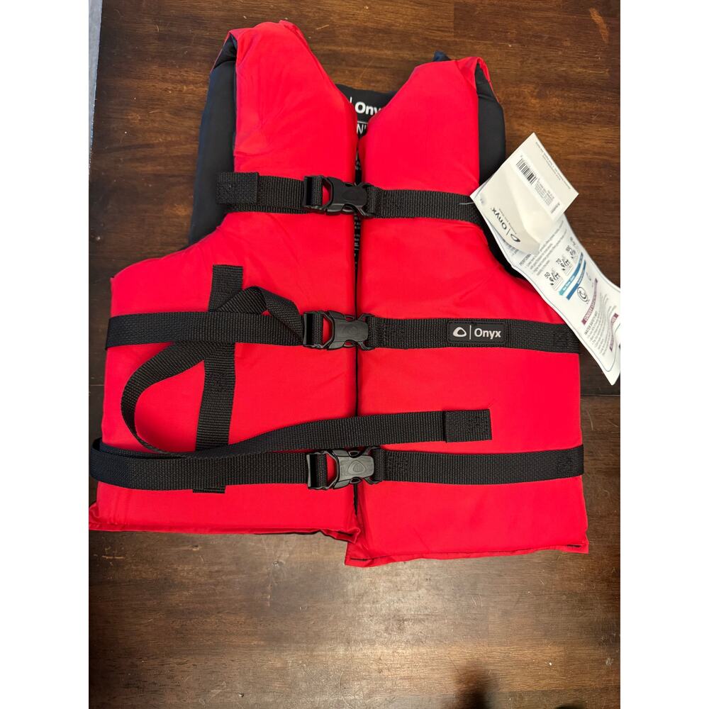 Onyx red and black Universal adult life jacket NWT